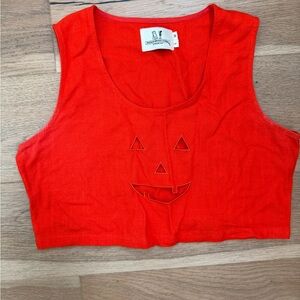 Fashion Brand Company Jack o Lantern Red/Orange Pumpkin Face Crop Top